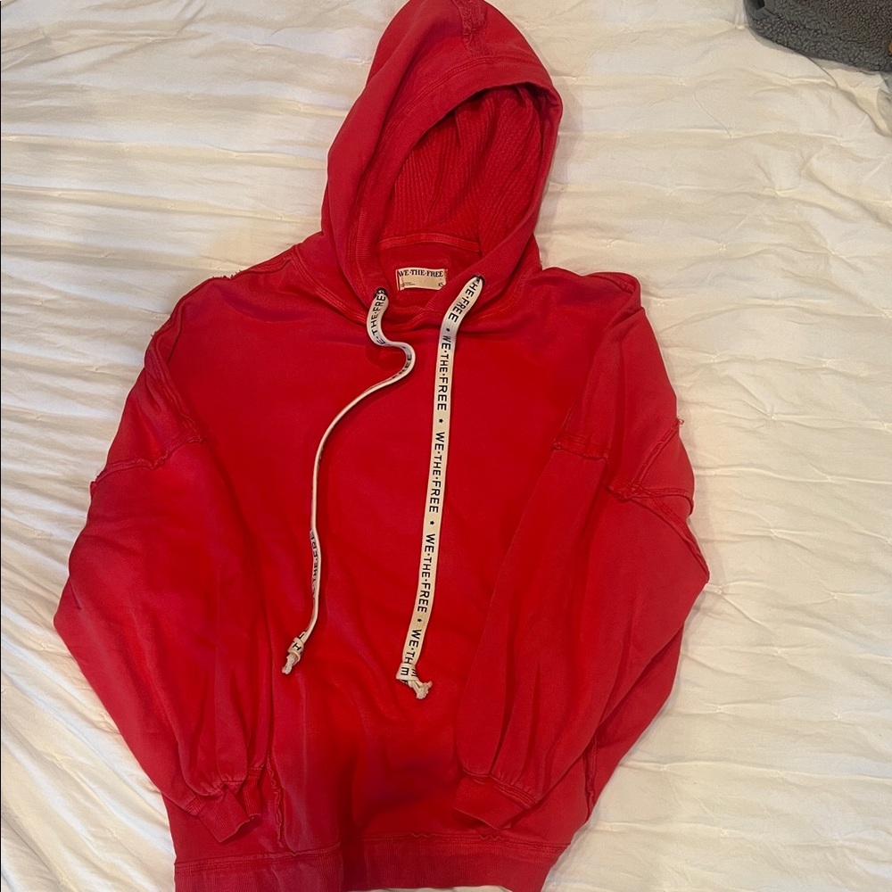 NWOT COULD FIT UP TO A LARGE Free people oversized Red Hooded Sweatshirt